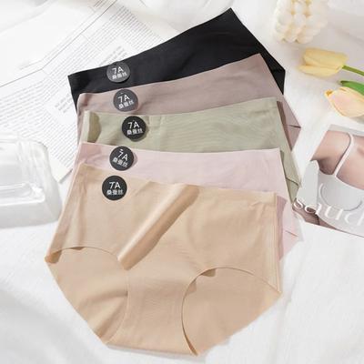 Women Panties Seamless Mid Waist Plus Size Ice Silk Tummy Control Good Breathability Solid Color Slim Fit Thin Quick Dry Casual Sport Underpants Lady