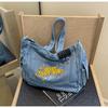 Lazy Wind Large-Capacity Denim Bag, Student Class Leisure Commuting Tote Bag, Fashionable Versatile Messenger Bag