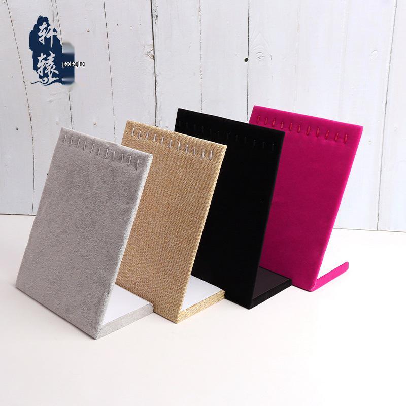 L-Shaped Necklace Display Stand: Velvet Jewelry Storage with Inclined Hook