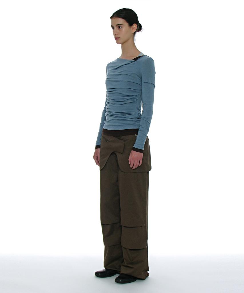 PARTIMENTO WOMEN 2Way Belted Layered Parachute Pants_Brown