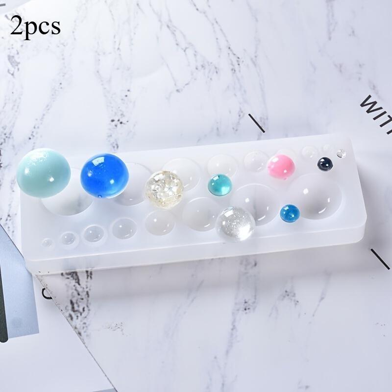 2Pcs Silicone Epoxy Resin Mold for DIY Jewelry - Half Ball & Cabochon Pendant Casting Tool, Multi-Cavity Design for Colorful Beads & Charms