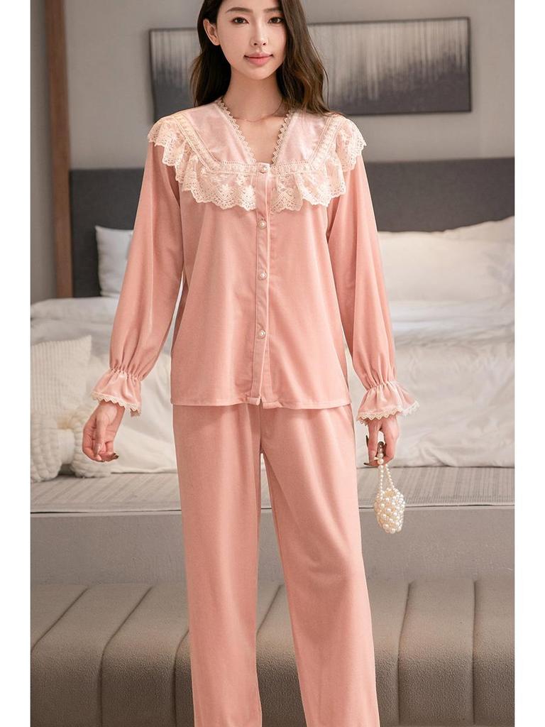 Golden Velvet Couple Pajamas: Autumn/Winter Cardigan Set, Stylish and Thin for Men and Women