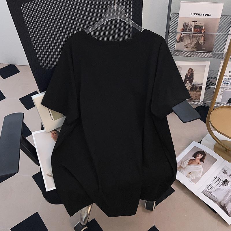 Plus Size Mid-Length Loose Short-Sleeve Round Neck T-Shirt for Women (Sizes 200/300/350 Jin)