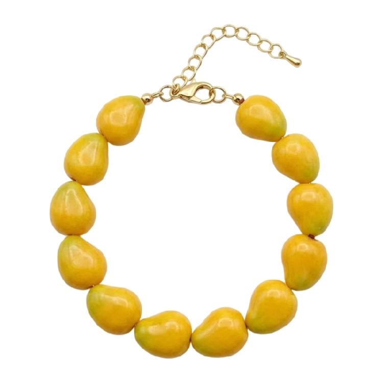 Party Accessory Fruit Beaded Bracelet in Resin with Adjustable Clasp Chain, Fun Gift Bangle for Daily Styling