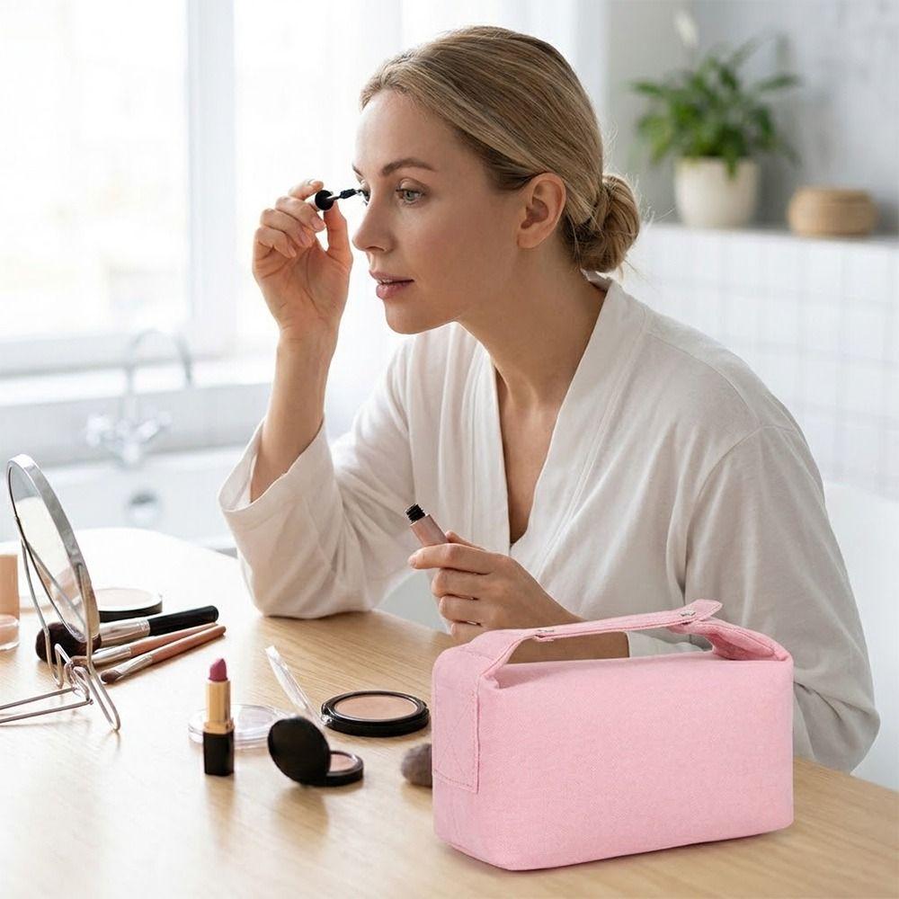 Fashionable Large Capacity Cosmetic Storage Bag Canvas Handheld Makeup Pouch Portable Makeup Organizer Travel