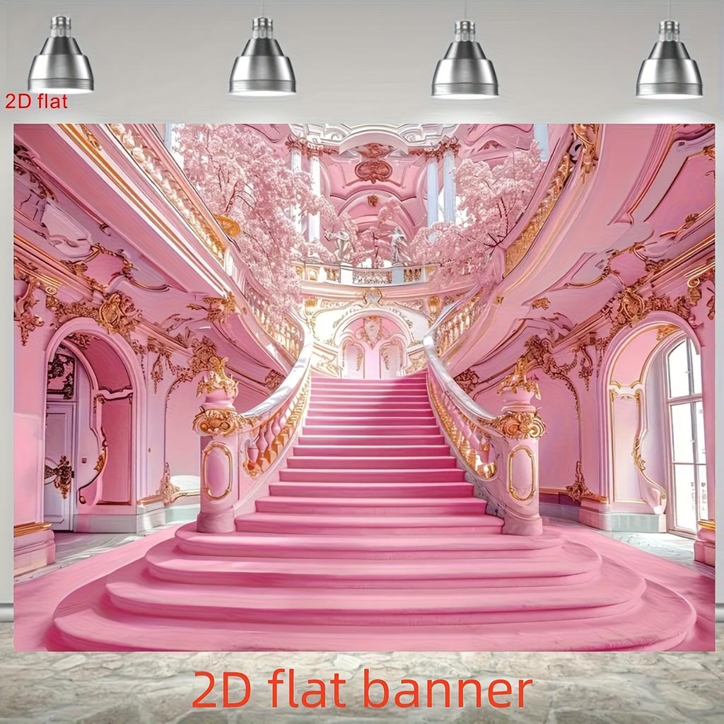 2D plane, 1 piece, pink castle staircase background for birthday, wedding and bride's shower, romantic
