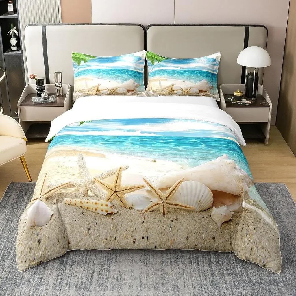 Ocean Duvet Cover Summer Beach Decor Hawaiian Vacation Style Bedding Set Tropical Nature Sea Theme Palm Trees Comforter Covers