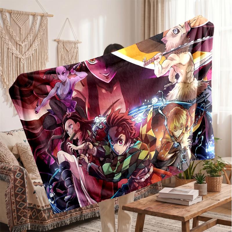 Demon Slayer Printed Flannel Blanket, Skin Friendly Warm Throw for Indoor Couch Bed Daily Use