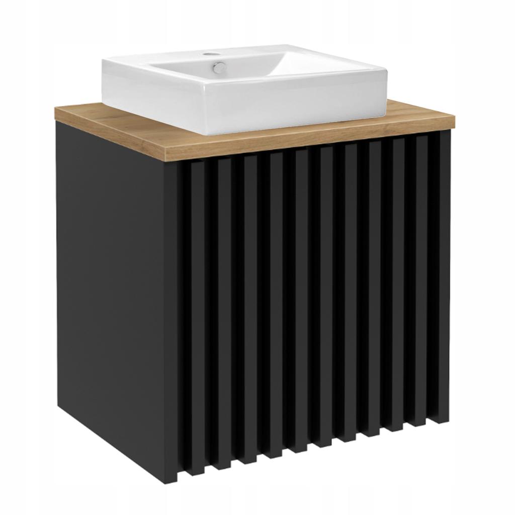 Wall-Mounted Bathroom Cabinet with Sink, Faucet and Lamella Countertop Negri