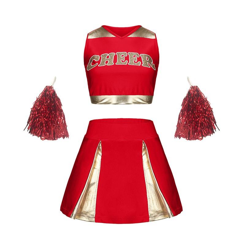 Womens Sexy Cheerleading Dance Costume Short Skirt Set Performance Competition