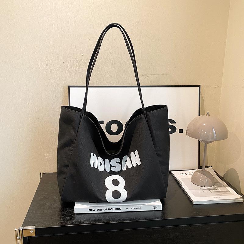 

Повседневная холщовая сумка для женщин 2024 года, новая модная летняя сумка через плечо большой вместимости, сумка-тоут с застежкой-молнией под мышкой чёрный