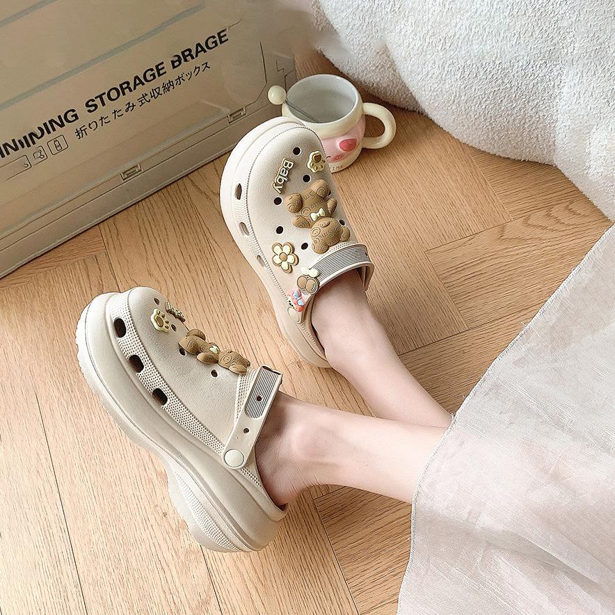 

Thick-soled hole shoes women s summer wear 2025 new eva non-slip deodorant beach shit-feeling slippers women s summer 40 абрикосовый