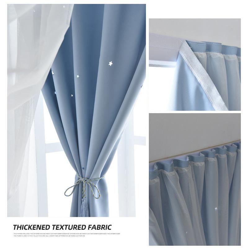 1PC Stars Blackout Self-Adhesive No Punching 1Mx2M Double Layer for Living Room Windows Curtain Self-Adhesive Sheer Curtains