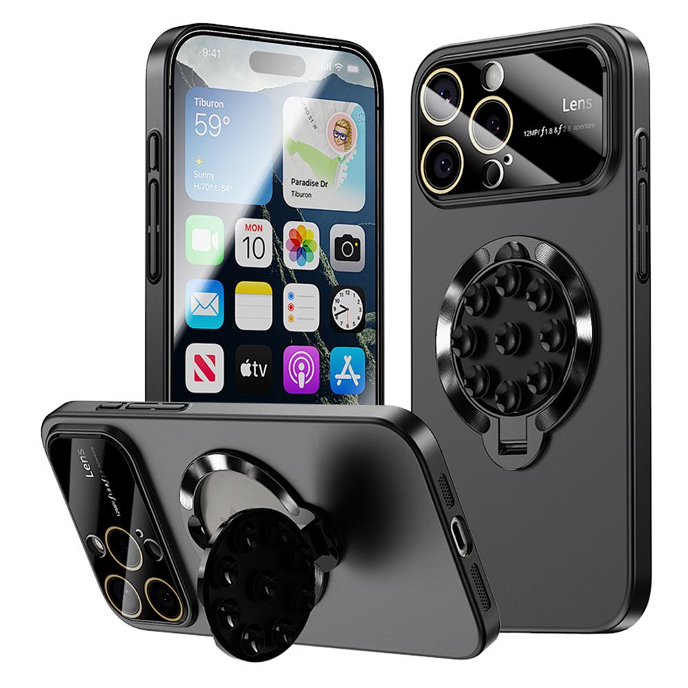 

For iPhone 16 Pro Max Case Compatible with MagSafe Suction Cup Kickstand PC Phone Cover Black