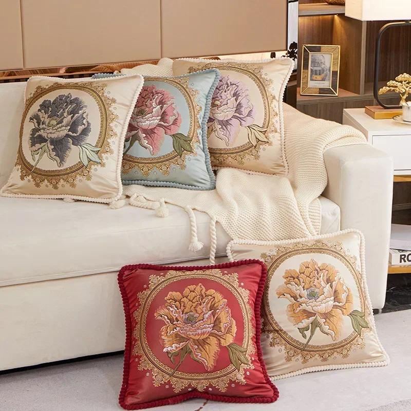 48x48cm European Style Embroidered Flowers Decorative Cushion Cover Pillowcase Home Sofa Car Throw Pillow Case Cojines