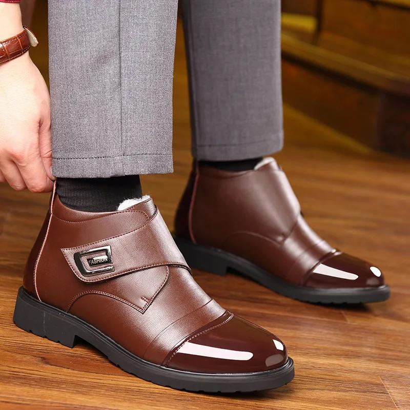 2024 Winter Shoes Men Chelsea Boots Fashion Brand Mens Ankle Boots Warm Plush Flat Non-slip Male Footwear Black Brown D207