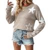 Womens Knit Sweater With Star Round Neck Long Sleeve Loose Fit Casual Office Wear