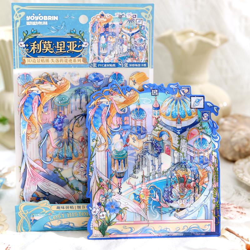 

3 листа/пакет Серия «Затерянные руины» Пейзажные миниатюрные наклейки для украшения, декомпрессионный коллаж, пейзажные DIY наклейки для украшения