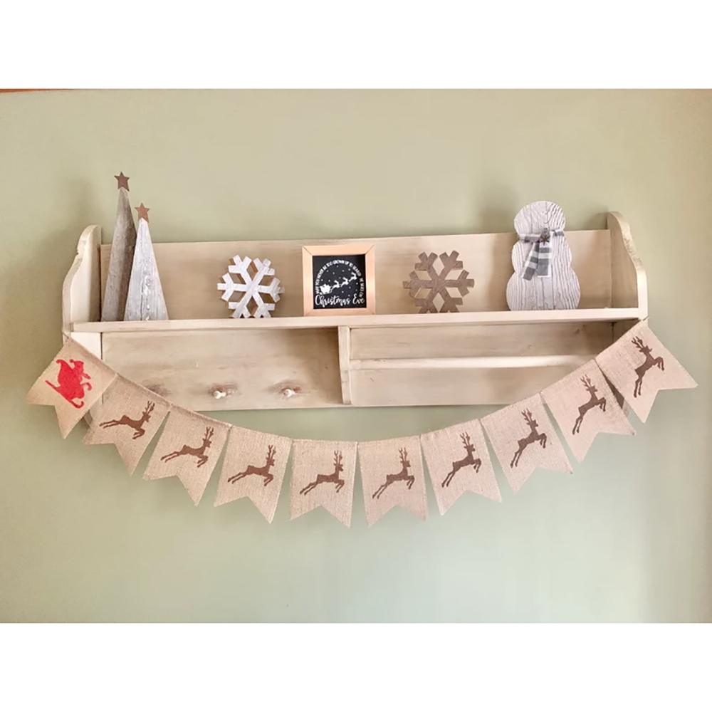 

Christmas Burlap Banner Santa Reindeer Burlap Banner Christmas Bunting Christmas Party Decor Winter Holiday Backdrop Decoration Single piece13x18cm