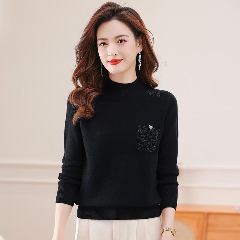 Women's 100% Wool Semi-High Collar Thick Sweater