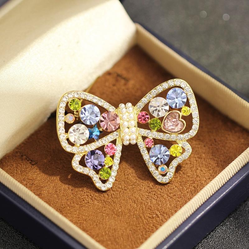 [HS][LA]1Pc Fashion Sparkling Colorful Rhinestones Bow Brooches For Women Clothing Coat Jewelry Accessories