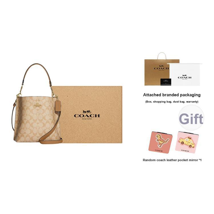 New COACH Mollie Canvas With Leather Bucket Bag, Handbag, Shoulder Bag Small Size Women's Khaki CA582-IMNLJ