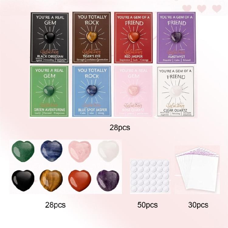 24/48Pcs Pocket Affection Cards with Heart Shape Natural Stone For Wedding Bridal Showers Valentines Gift Giving