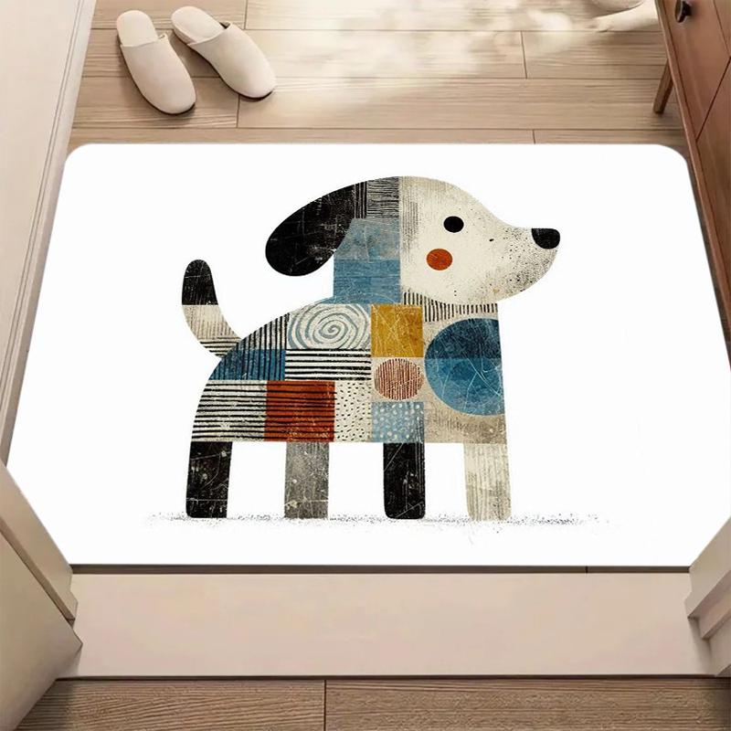 

Retro Geometric Patchwork Animal Print Bath Mat Non Slip Soft Washable Floor Carpet for Bathroom Bedroom Entryway Decor 40x60cm