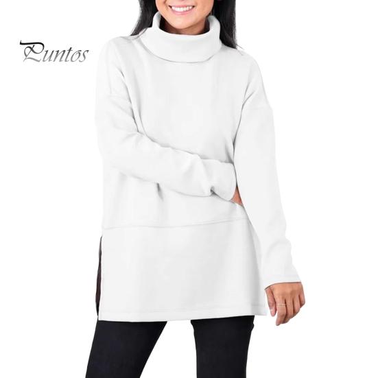 

Женская толстовка с полувысоким воротником и разрезом по низу, однотонная плотная одежда больших размеров, длинный рукав, однотонный пуловер, сохраняющий тепло, повседневный топ для поездок на работу XL белый