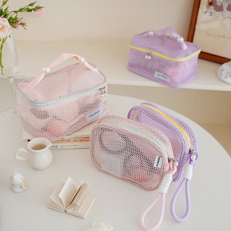 Small Capacity Key Bags Transparent Cosmetic Bag Square Mesh Storage Pouch Mini Zipper Coin Purse Mini Wash Bag Stationery Case