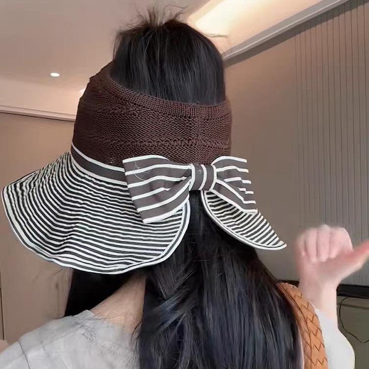 Color Matching Striped Empty Top Sun Hat Children's New Summer Big Brim Sun Protection Hat Light and Breathable Sun Hat