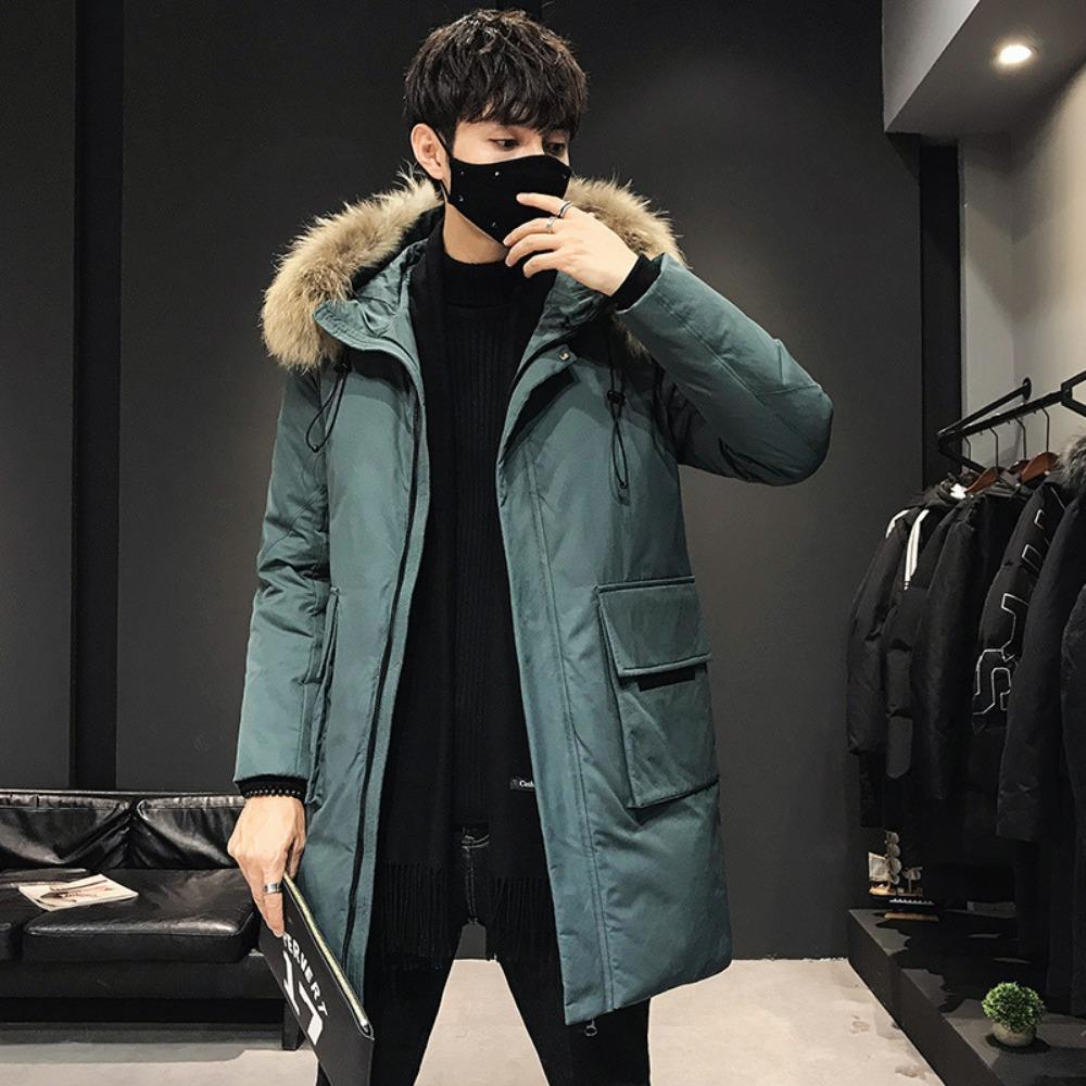 Winter Men's White Duck Down Jacket Men's Medium and Long Men's Trend Hooded Thickened Tooling Men's Coat