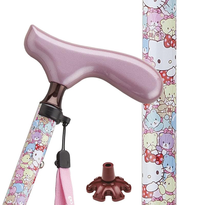 foldable cane for featuring Hello Kitty aluminum Hello Kitty rubber pink Stylish, freestanding, women, design, construction, Sanrio, lightweight,