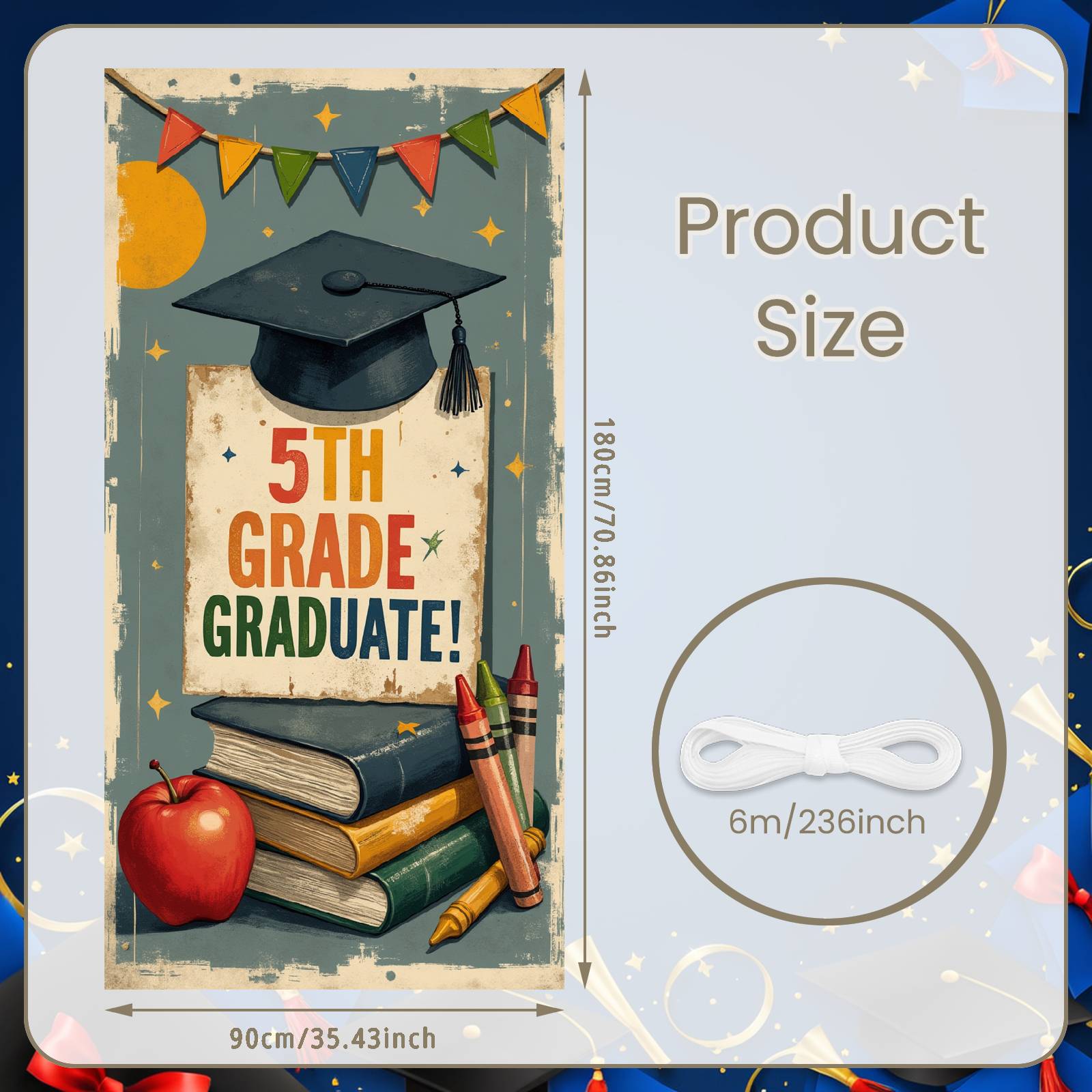 Elementary Graduation Banner Triangle Bunting 5th Grade Grad Backdrop School Graduation Banner Vintage Texture For Home