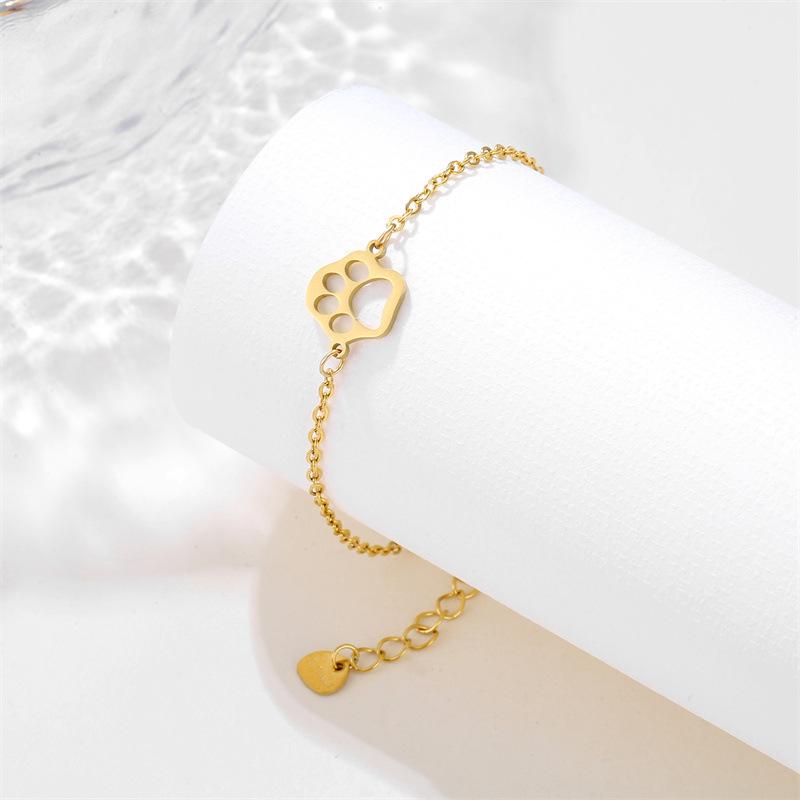 Popular Jewelry European and American Stainless Steel Cat's Paw Dog's Paw Bracelet, Hollowed Out Personalized Jewelry Women