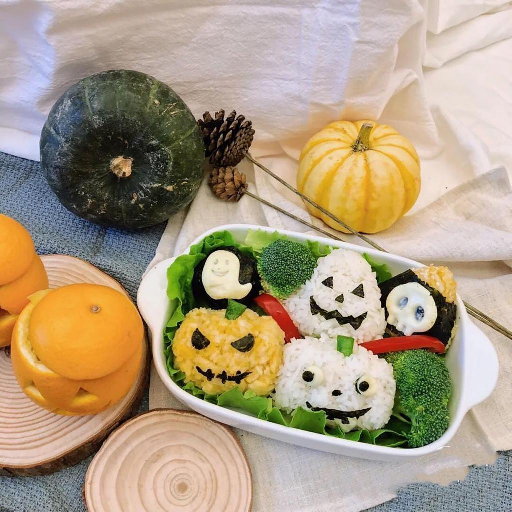 Orirya Onigiri Seaweed DIY Cute Bento Box Kitchen Bento Halloween Bento Decoration Lunch Making Pumpkin Onigiri Mold Set Pumpkin-Shaped Mold, Punch,