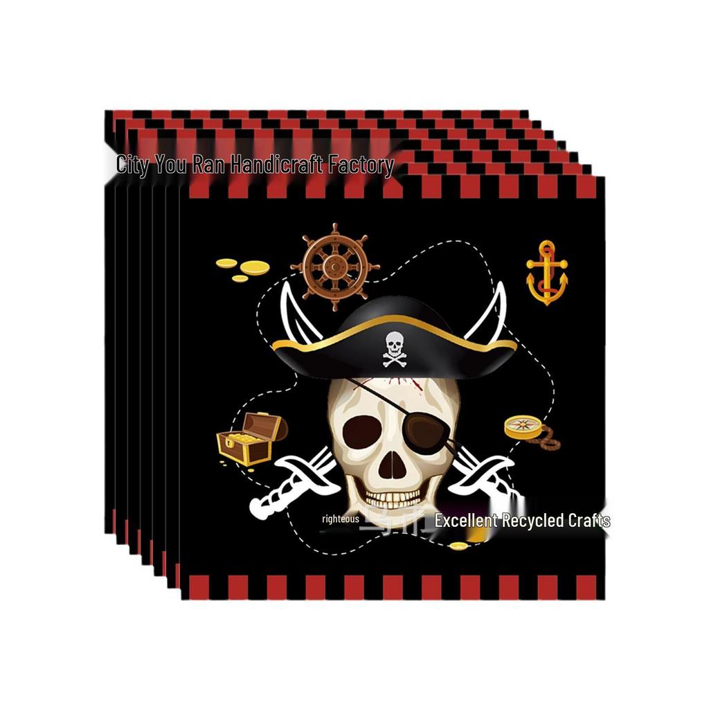 Children's Pirate Party Set: Red & Black Skull Plates, Tablecloth, Napkins