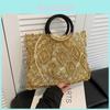 Borsa a Mano Estiva in Paglia Intrecciata per Vacanze al Mare con Motivo Traforato per Uscite Casual