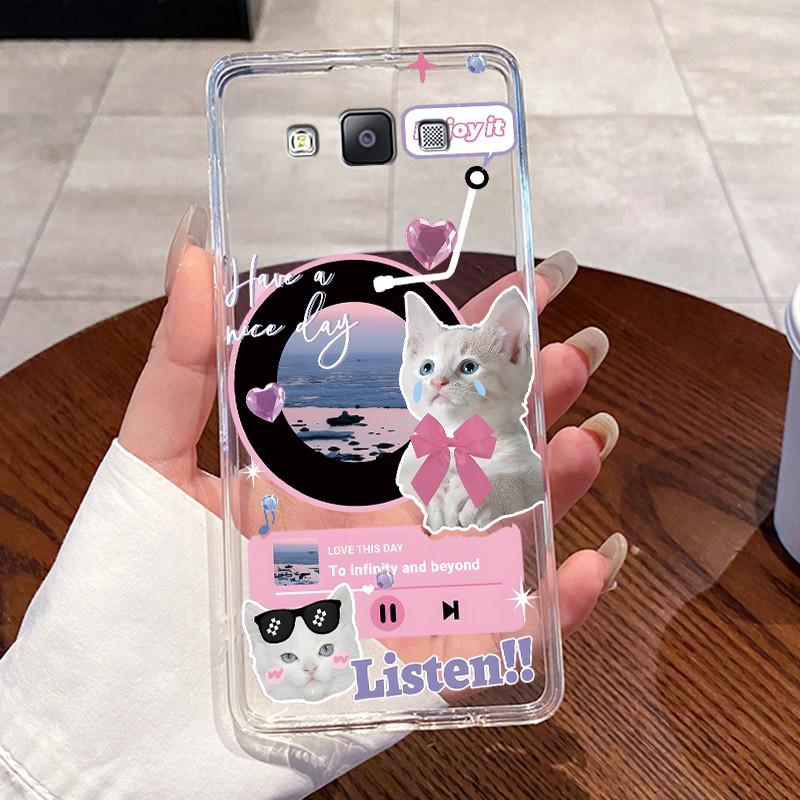 Casing For Samsung Galaxy A5 2015 Case SM-A500F A500Y Aesthetic Fashion Cute Cat Soft Silicone Back Cover Transparent Phone Case