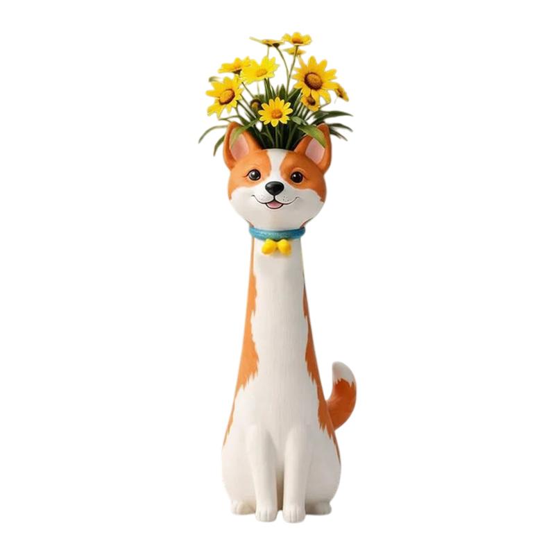 Whimsical Resin Dog Flower Vase Creative Ornament Cute Dog Shaped Flower Vase for Living Room Office Study Home Decoration