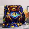 1PC Custom Name Forest Bear Heart Patterned Flannel Blanket Suitable For All Seasons for Home Decor Warmth and Comfort Gifts Holiday Present_lx