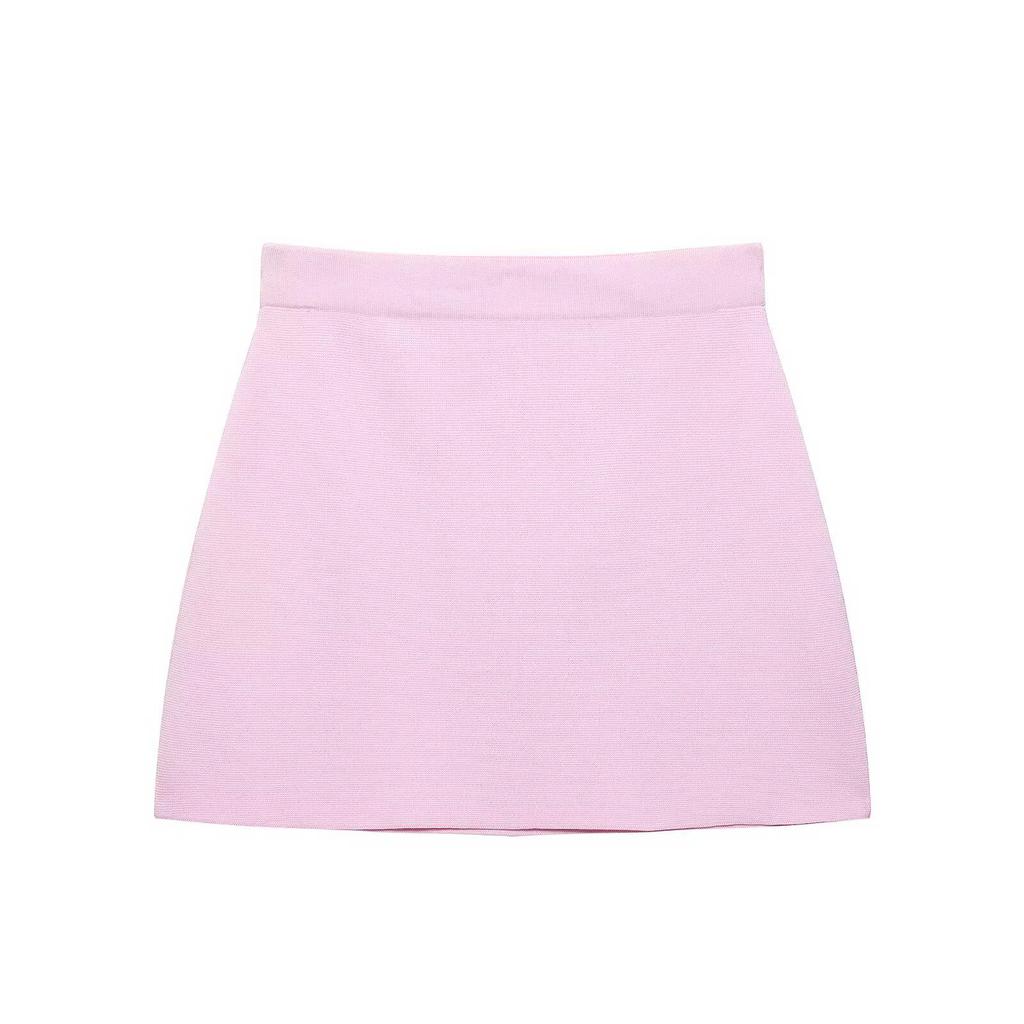 Spring 2025 Women's European & American Style Short Sleeve Knit Top & Midi Skirt Set