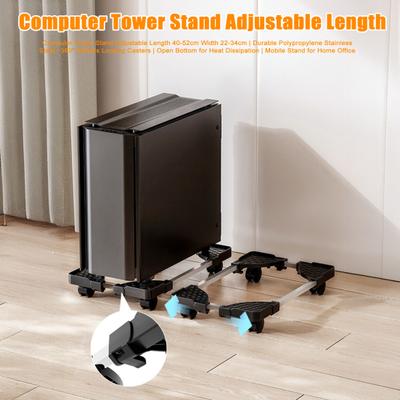 Computer Tower Ständer mit 4 feststellbaren Lenkrollen Verstellbarer Schwerlast-Metall Computer CPU Halter Home Office Belüfteter PC Tower Wagen Bodenständer