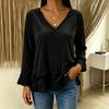 Women's Casual V-Neck Lace Trim Color Blouse for Everyday Wear