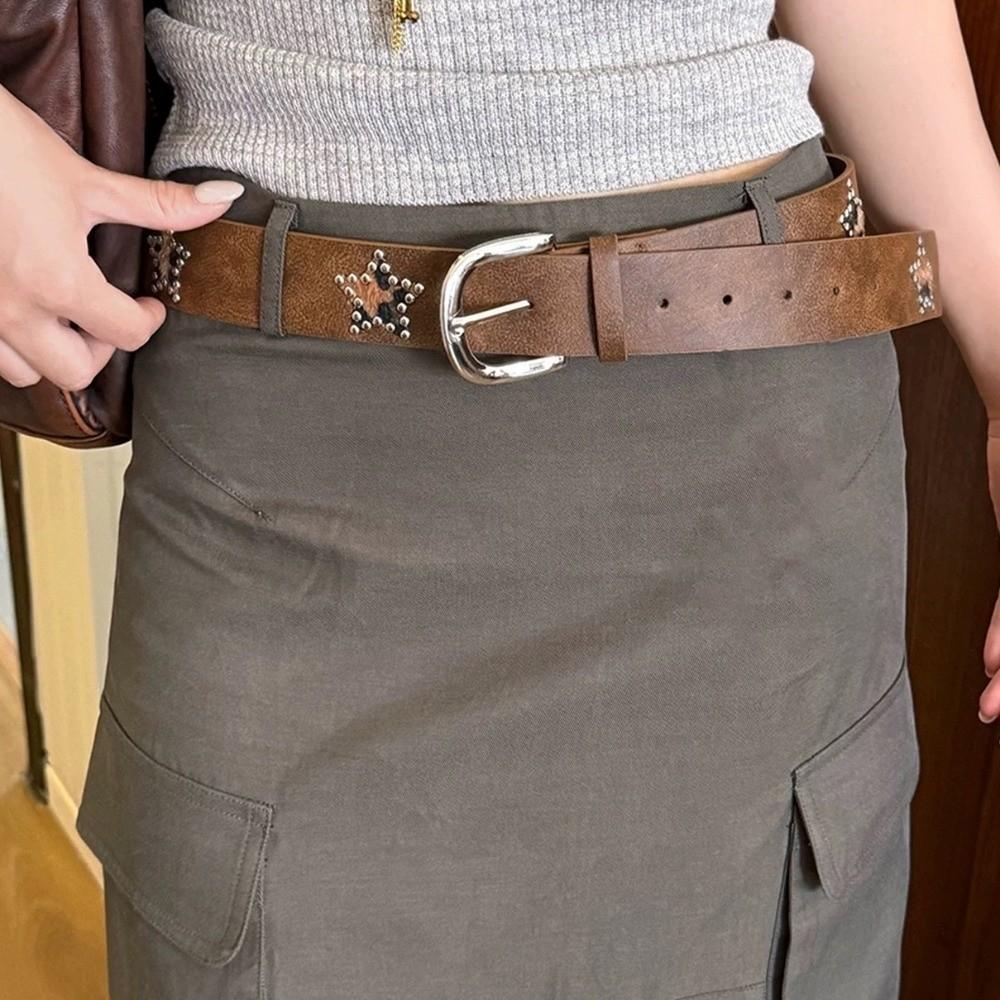 Star Retro Jeans Belt Gothic Pu Leather Waistband Metal Buckle Belts  Clothing Accessories