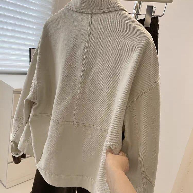 Women's Washable Cotton Twill Loose Denim Jacket with Topstitch Design, Perfect for Spring