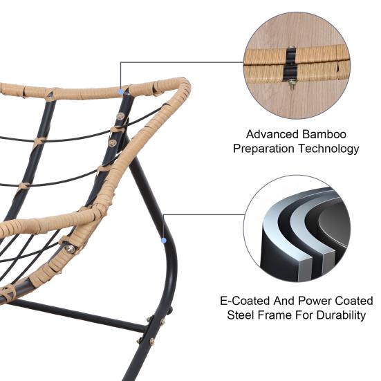 Outdoor Rattan Rocking Chair Patio Comfy Reading Chair with Oversized Cushion Indoor Recliner Wide Rocking Chair for Balcony Front Porch Grey