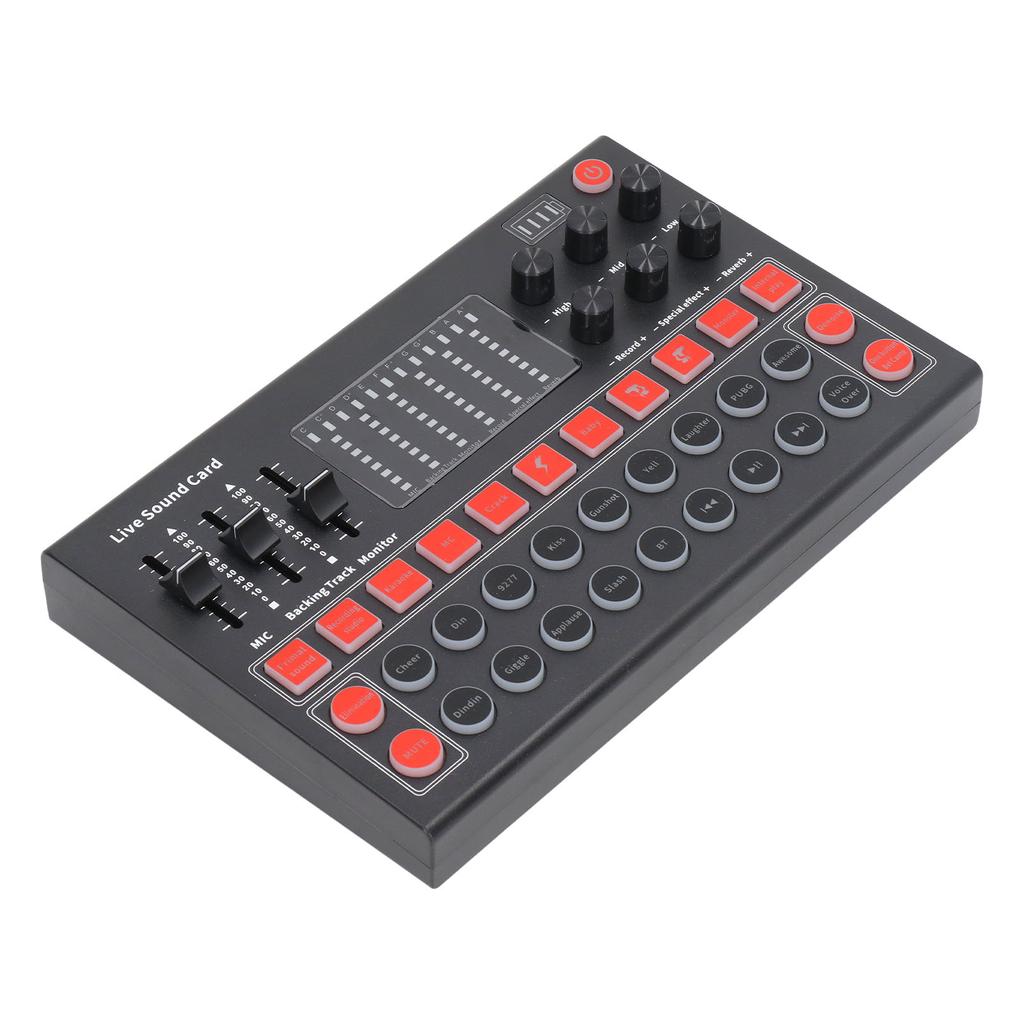 Voice Changer Sound Board LED Display Noise Reduction Bluetooth Dual Channel Live Sound Card for Recording