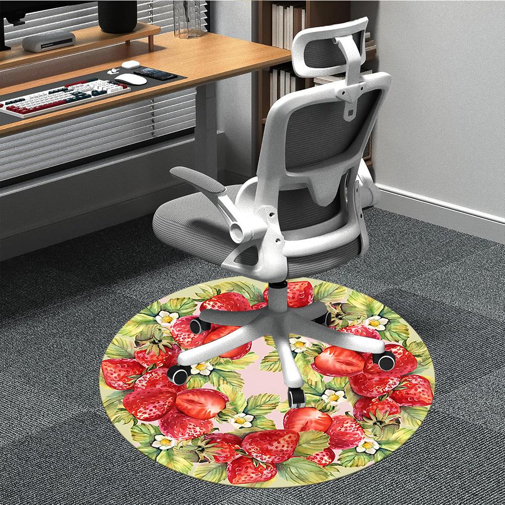 1pc Strawberry Wreath Office Round Rug, Carpet for Office, Gaming, Lightweight Round Floor Mat yy260208020