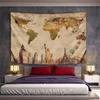Vintage World Landmark Map Tapestry, Perfect for Bedroom and Living Room Home Decor and Sofas.